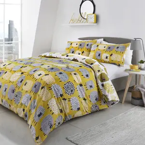 Dotty Sheep 130 TC Reversible Modern & Contemporary Duvet Cover Set Ochre / Super King - 2 Standard Pillowcases