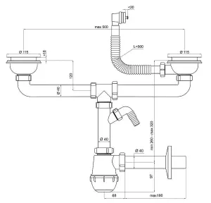 Aniplast 115mm Double Kitchen Sink Bottle Drain Waste Trap Wash Machine Dish Washer Input