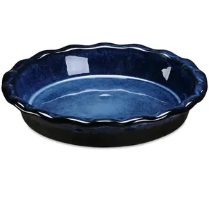 LOVECASA Series, 1455ml Large Capacity Round Stoneware Baking Dish Blue