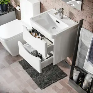 Nes Home Merton 500mm White Wall Hung Vanity Basin Unit & Square Rimless Toilet