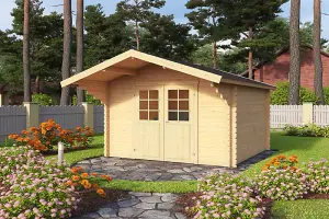 Lasita Osland Viljandi 34 Log Cabin with Roof Overhang Canopy - 3m x 3m - 34mm Wall Logs