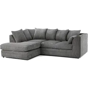 SofaSelection's Jumbo Cord (Scatter Back) 4 Seater Left Hand Corner Sofa Grey