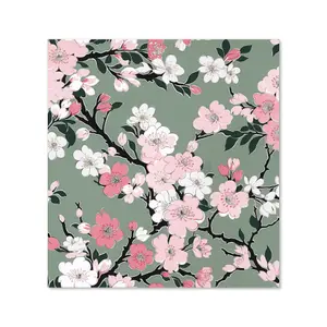 Pink Floral Abstract Pattern Premium Glass Kitchen Splashback W600mm x H650mm