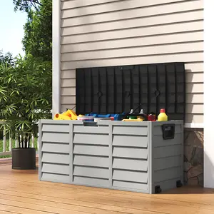 3.6 x 1.7 ft Black Top Waterproof Large Plastic Garden Storage Box with Wheels 290L