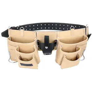 TOUGH MASTER Suede Tool Pouch Belt Apron Multi Pocket with 2 Hammer Loops & Tape Holder - 1.6 Metres (TM-154SP)