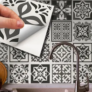 24 Pieces 15x15cm Ethor Dark Grey Mediterranean Tile Stickers