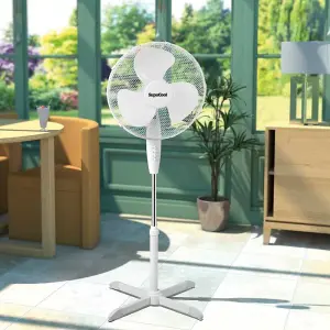 16inch Lightweight Pedestal Fan Portable 3 Speed Low Noise Oscillation Powerful Airflow Adjustable Tilt 3 Years Guarantee White