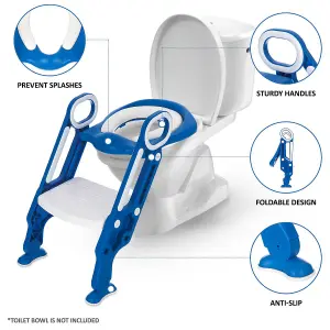 HILLINGTON Padded Potty Toilet Seat - Adjustable Baby Toddler Kid Toilet Trainer with One Step Stool Ladder for Children - BLUE