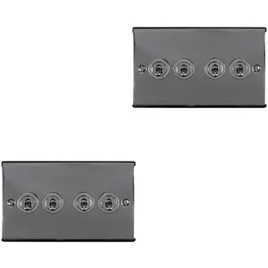 2 PACK 4 Gang Quad Retro Toggle Light Switch BLACK NICKEL 10A 2 Way Plate