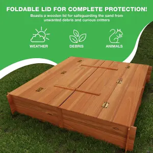 Sandpit - Square Wooden Sand Pit with Folding Lid - 96cm by 96cm - With fold out Seats