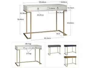 Camila Writing Desk in White / Golden