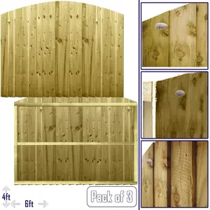 Dome Top Feather Edge Fence Panel (Pack of 3) Width: 6ft x Height: 4ft Vertical Closeboard Planks Fully Framed