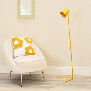 ValueLights Lark Mustard Yellow Metal Task Slimline Floor Lamp and LED Bulb