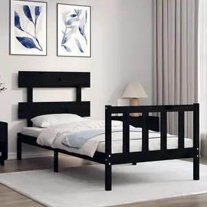 Berkfield Bed Frame with Headboard Black Single Solid Wood