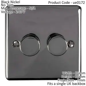 2 Gang 400W 2 Way Rotary Dimmer Switch BLACK NICKEL Light Dimming Wall Plate