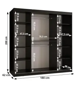 Flutes II Glass and Mirrored Sliding Door Wardrobe with LED Lighting(H2000mm W1800mm D620mm) - White Matt