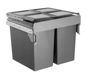 600mm Under Counter Bin Pull Out Kitchen Waste Recycling Cabinet 2 x 45L Dark Grey