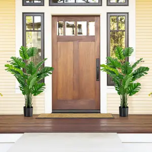 Costway 2 PCS 152cm Artificial Monstera Deliciosa Plant Faux Evergreen Tree W/ Cement Pot Home