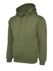 Uneek - Unisex Classic Hooded Sweatshirt/Jumper  - 50% Polyester 50% Cotton - Olive - Size XS