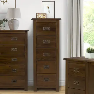 5 Drawer Narrow Chest, rich dark brown lacquer finish, Boston range