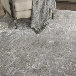 Silver Modern Easy to Clean Floral Optical/ (3D) Rug For Dining Room Bedroom Living Room-160cm X 221cm