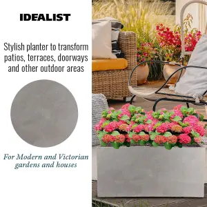 IDEALIST 80cm Trough Garden Planter, Grey Reinforced Stone Outdoor Large Plant Pot L80 W37 H37 cm, 111L