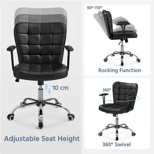 Yaheetech PU Leather Adjustable Desk Chair with Padded Armrests and Rolling Wheels - Black