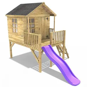 Rebo 5FT x 5FT Childrens Wooden Garden Playhouse on Deck + 6ft Slide - Pheasant Purple