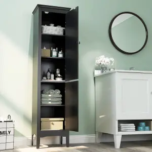 Costway 5-Tier Bathroom Tall Cabinet Slim Freestanding Storage Organizer Cupboard 2 Door