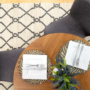 Modern Cream Trellis Geometric Jute Area Rug 160x230cm