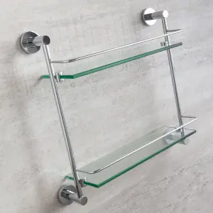 Ronda Bathroom Wall Mounted Double Glass Shelf (W)41cm (H)41cm