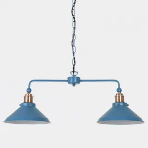 First Choice Lighting Set of 2 Maxwell Mirage Blue Brushed Copper 2 Light Bar Ceiling Pendant Lights