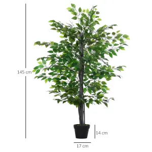 Outsunny 145cm Artificial Banyan Plant Faux Decor Tree w/ Pot Indoor Outdoor