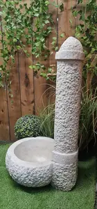 Large White Stone Fountain with carved Base