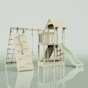 PolarPlay Balcony Tower Kids Wooden Climbing Frame with Swing and Slide - Climb & Swing Kory Sage