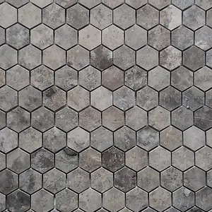 Silver Travertine Hexagon Mosaic Tile, 30.5 x 28.5cm, Sold Per Tile