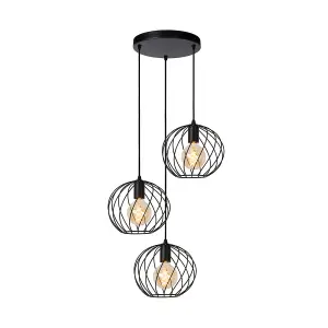 Lucide Danza Classic Cluster Pendant Light 50cm - 3xE27 - Black