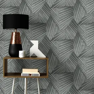 Galerie Elle Decoration Grey Art Deco Geometric Embossed Wallpaper