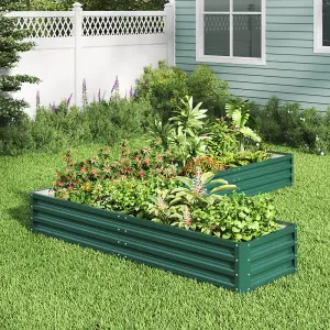 Outdoor Metal Raised Garden Bed L Shaped  Raised Garden Bed for Plants in Green