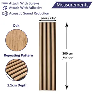 Wall Panel Wood Slat Oak Decorative Wooden Wall Panelling 3D Slatted Acoustic Sound Absorbing Ceiling or Wall Slats 300 x 60 cm