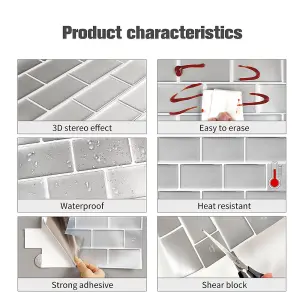 10Pcs Peel and Stick Waterproof Decorative Backsplash Self-Adhesive Wall Tiles for Kitchen and Bathroom (1.2mm T)