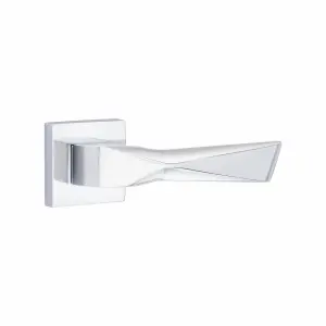 1 Pair Modern Aura Design Polished Chrome Premium Door Handles Square Rose 3" Ball Bearing Hinges and Tubular Latch - Golden Grace