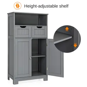 Costway Bathroom Floor Cabinet Wooden Kitchen Storage Cupboard w/ Adjustable Shelf & Doors