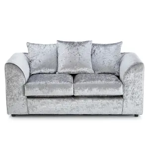 Crystal Crushed Velvet Fabric Fabric 2 Seater Sofa Silver - Scatter Back