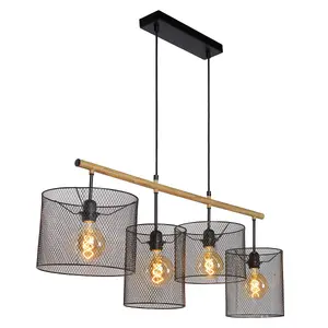 Lucide Baskett Vintage Bar Pendant Light - 4xE27 - Black