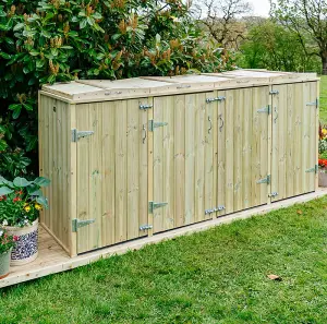 Shireburn Quad Wheelie Bin Store - Timber - L80.4 x W284 x H120 cm - Fits 2 x 240L & 2 x 140L Wheelie Bins