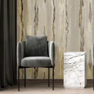 Galerie Stratum Collection Metallic Gold/Brown/Black/Beige Vertical Lines Double Width Wallpaper Roll