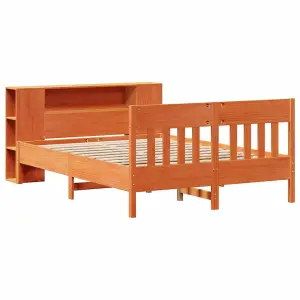 Berkfield Bookcase Bed without Mattress Wax Brown 120x200cm Solid Wood Pine