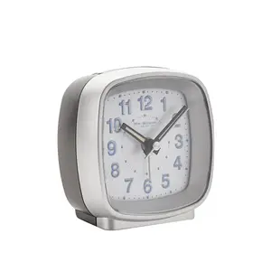 Analogue Quartz Movement / Crystal Alarm Tabletop Clock in Silver