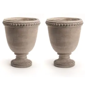 Set of 2 Vintage Style Cement Footed Garden Décor Plant Pot Indoor Outdoor Planter